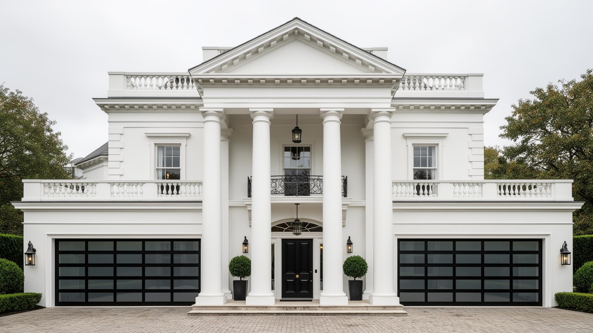 Luxury Georgian mansion with modern glass and aluminum garage doors - Wendell Garage Doors